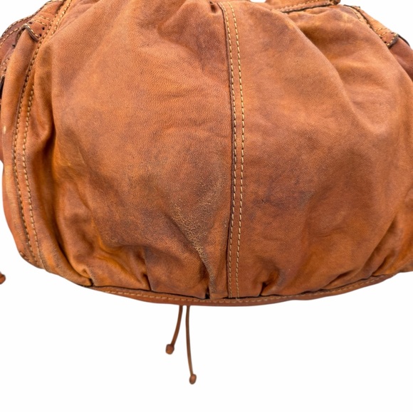 Lucky Brand Distressed Lamb Leather Hobo Bag Brown Boho Scallop Trim Fringe Vntg - Picture 6 of 16
